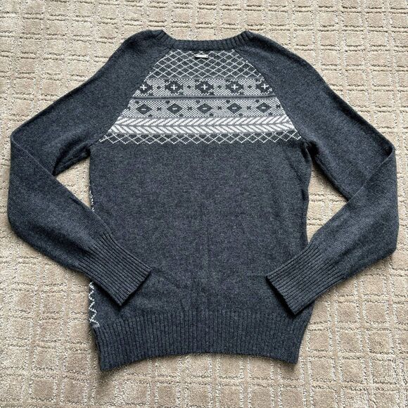 PrAna Ramona Pullover Sweater Women's Medium Fair Aisle Wool Blend Gray Warm - Picture 6 of 11